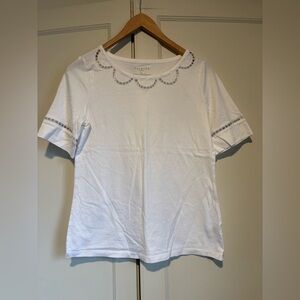 Talbots White Eyelet Trim Pima Cotton Short Sleeve Top